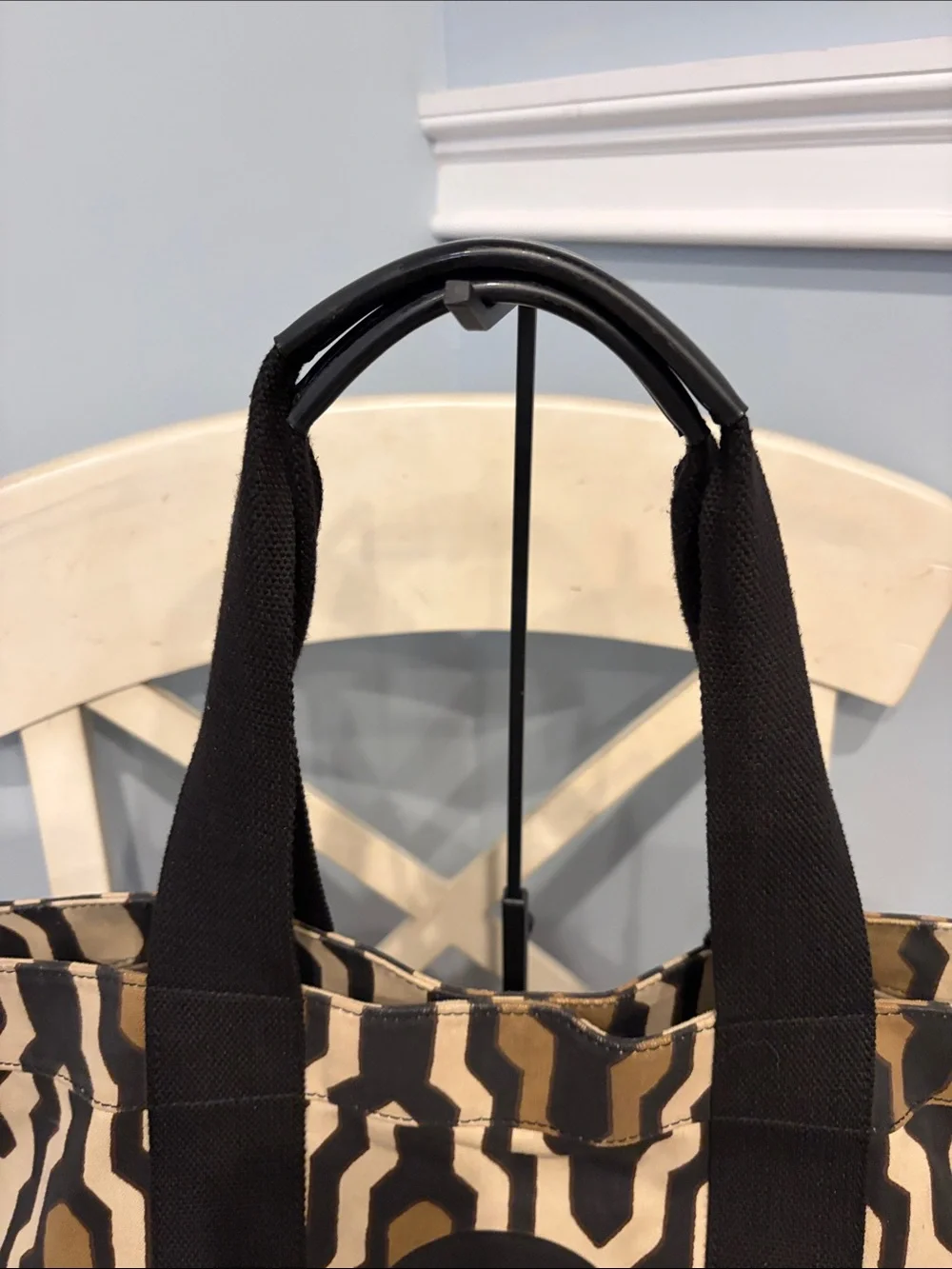 Tory Burch Ella Tote Canvas Bag in Black, Brown & Cream